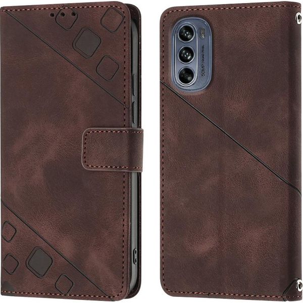 Custodia Per Motorola Moto G62 5G In Rilievo Custodia A Portafoglio In Pelle Flip Con Funzione Stand Marrone-image