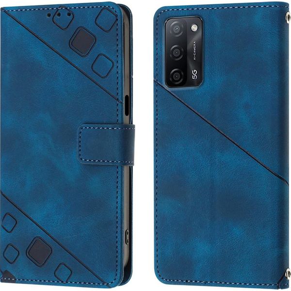 Custodia Per Oppo A55 5G/A54 4G/A16 4G/A16S/A55 4G/A54S/A56 5G/Realme V11 5G Custodia A Portafoglio In Pelle In Rilievo Con Supporto Blu-image