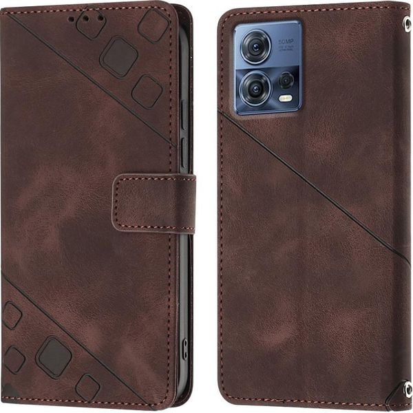 Custodia Per Motorola Moto S30 Pro 5G In Rilievo Custodia A Portafoglio In Pelle Flip Con Funzione Stand Marrone-image