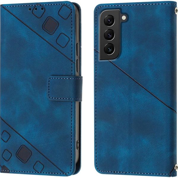 Custodia Per Samsung Galaxy S22 5G In Rilievo Custodia A Portafoglio In Pelle Flip Con Funzione Stand Blu-image