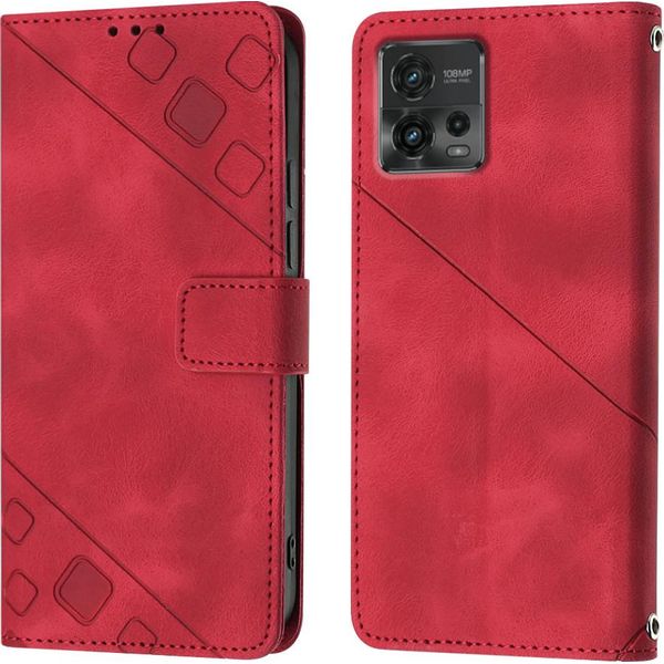 Custodia Per Motorola Moto G72 In Rilievo Custodia A Portafoglio In Pelle Flip Con Funzione Stand Rosso-image