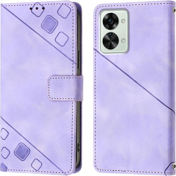 Custodia Per Oneplus Nord 2T 5G In Rilievo Custodia A Portafoglio In Pelle Flip Con Funzione Stand Viola-image