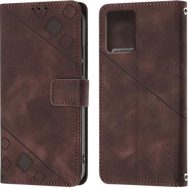 Custodia Per Motorola Moto G 5G 2023 In Rilievo Custodia A Portafoglio In Pelle Flip Con Funzione Stand Brown-image