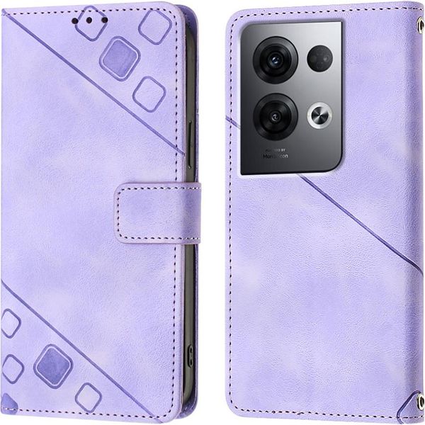 Custodia Per Oppo Reno8 Pro 5G In Rilievo Custodia A Portafoglio In Pelle Flip Con Funzione Stand Viola-image