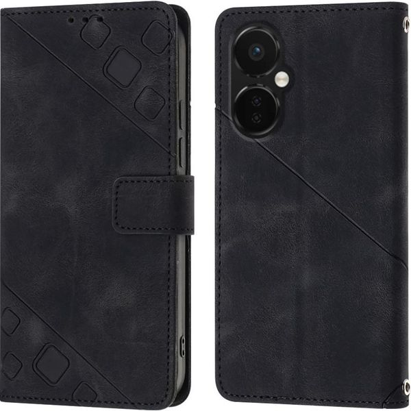 Custodia Per Oneplus Nord Ce 3 In Rilievo Custodia A Portafoglio In Pelle Flip Con Funzione Stand Nero-image