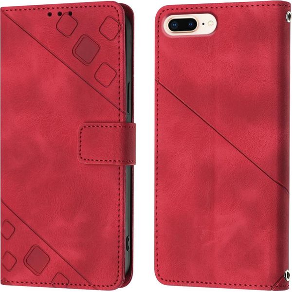 Custodia Per Iphone 8 Plus/7 Plus/6S Plus/6 Plus In Rilievo Custodia A Portafoglio In Pelle Flip Con Funzione Di Supporto Rosso-image