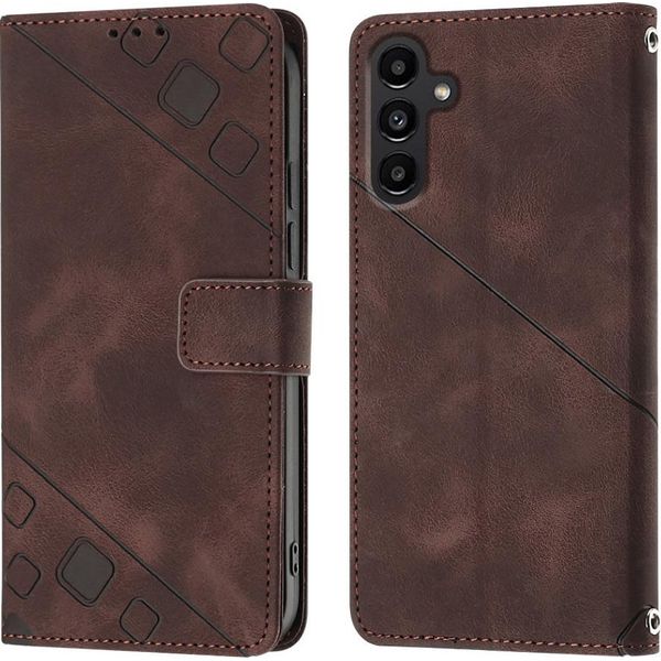 Custodia Per Samsung Galaxy A13 5G/A04/M13 5G/A04E In Rilievo Custodia A Portafoglio In Pelle Flip Con Funzione Stand Marrone-image