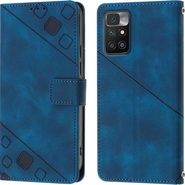 Custodia Per Xiaomi Redmi Note 11E In Rilievo Custodia Portafoglio In Pelle Flip Con Funzione Stand Blu-image