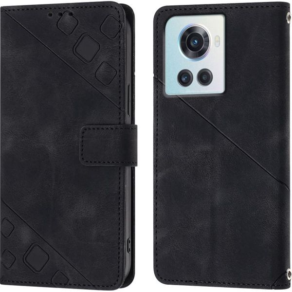 Custodia Per Oneplus Ace 5G In Rilievo Custodia A Portafoglio In Pelle Flip Con Funzione Stand Nero-image