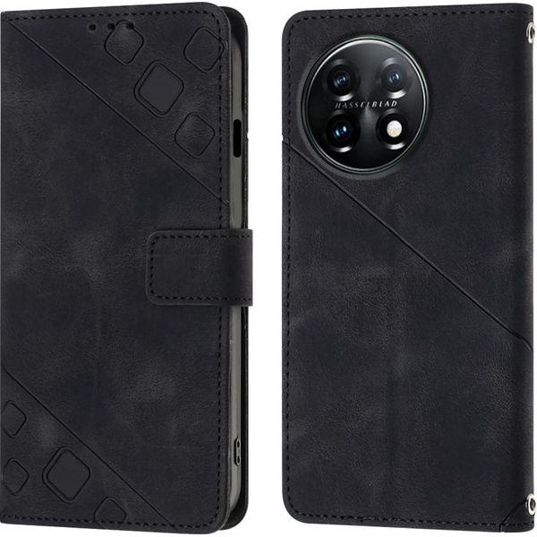Custodia Per Oneplus 11 Custodia A Portafoglio In Pelle In Rilievo Con Supporto Nero-image