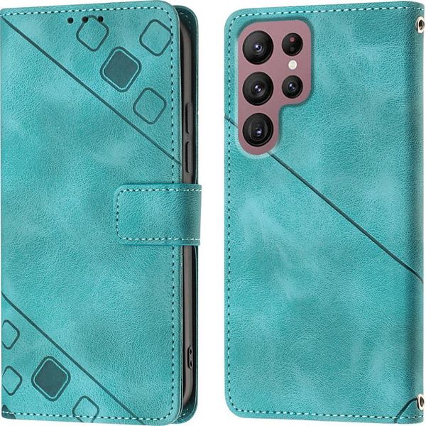 Custodia Per Samsung Galaxy S22 Ultra 5G In Rilievo Custodia A Portafoglio In Pelle Flip Con Funzione Stand Verde-image