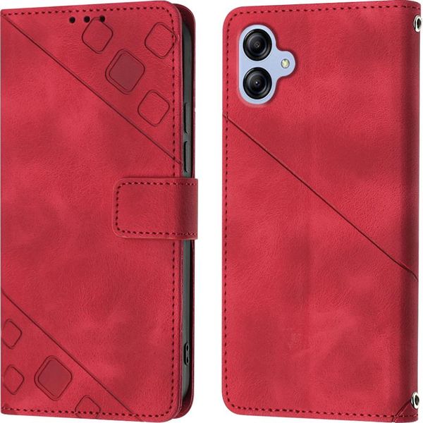 Custodia Per Samsung Galaxy A04E In Rilievo Custodia A Portafoglio In Pelle Flip Con Funzione Stand Rosso-image