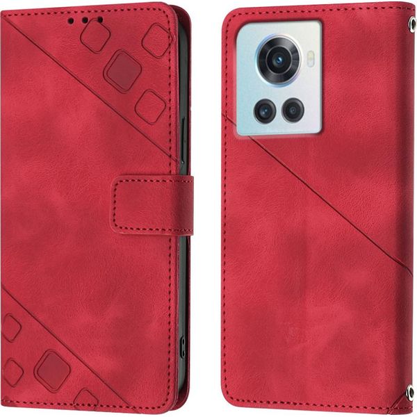 Custodia Per Oneplus Ace 5G In Rilievo Custodia A Portafoglio In Pelle Flip Con Supporto Rosso-image