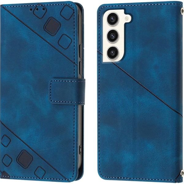 Custodia Per Samsung Galaxy S23+ In Rilievo Custodia A Portafoglio In Pelle Flip Con Funzione Stand Blu-image