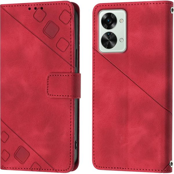Custodia Per Oneplus Nord 2T 5G In Rilievo Custodia A Portafoglio In Pelle Flip Con Funzione Stand Rosso-image