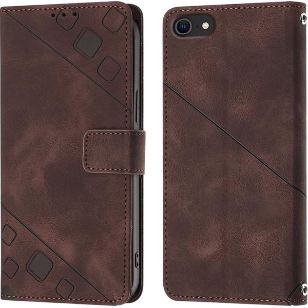 Custodia Per Iphone Se (2022) Se 2020 8 7 In Rilievo Custodia A Portafoglio In Pelle Flip Con Funzione Di Supporto Marrone-image