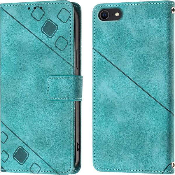 Custodia Per Iphone Se (2022) Se 2020 8 7 In Rilievo Custodia A Portafoglio In Pelle Flip Con Funzione Di Supporto Verde-image