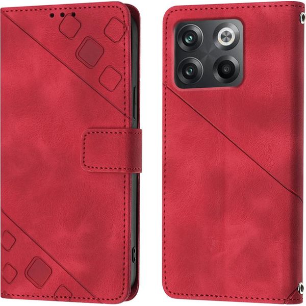 Custodia Per Oneplus 10T 5G In Rilievo Custodia A Portafoglio In Pelle Flip Con Funzione Stand Rosso-image
