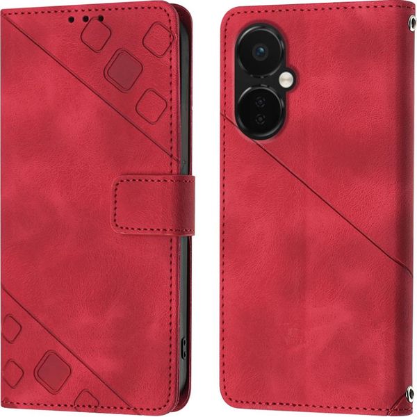 Custodia Per Oneplus Nord Ce 3 In Rilievo Custodia A Portafoglio In Pelle Flip Con Funzione Stand Rosso-image