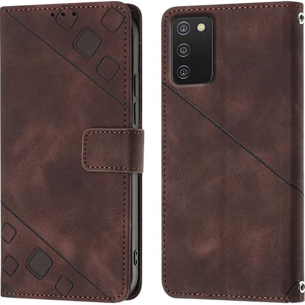 Custodia Per Samsung Galaxy A03S In Rilievo Custodia A Portafoglio In Pelle Flip Con Funzione Stand Brown-image