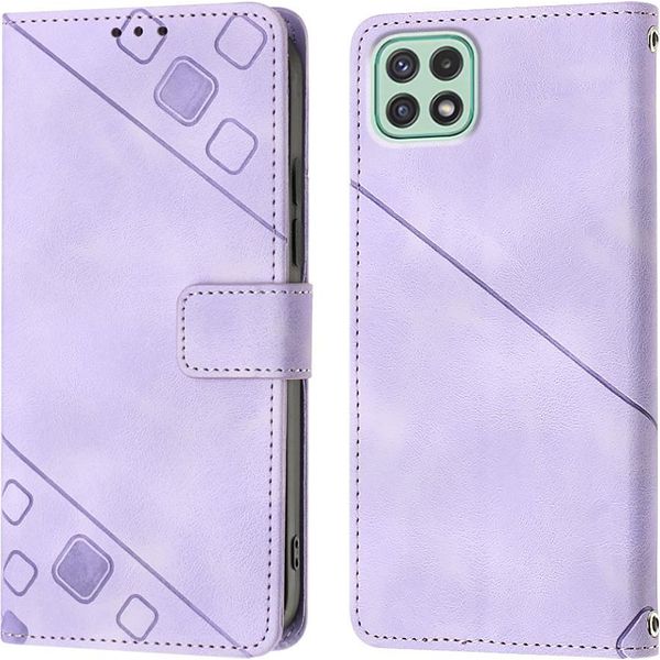 Custodia Per Samsung Galaxy A22 5G In Rilievo Custodia A Portafoglio In Pelle Flip Con Funzione Stand Viola-image