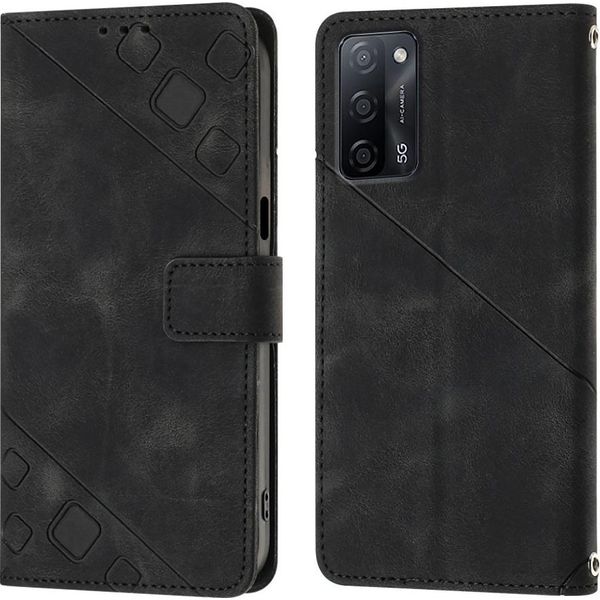Custodia Per Oppo A55 5G/A54 4G/A16 4G/A16S/A55 4G/A54S/A56 5G/Realme V11 5G In Rilievo Custodia A Portafoglio In Pelle Flip Con Funzione Di Stand Nero-image