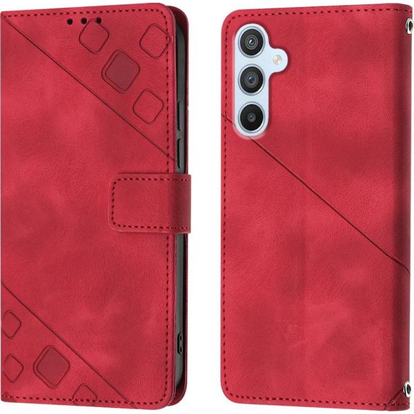 Custodia Per Samsung Galaxy A54 5G In Rilievo Custodia A Portafoglio In Pelle Flip Con Funzione Stand Rosso-image