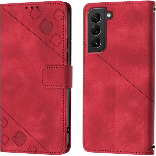 Custodia Per Samsung Galaxy S22 5G In Rilievo Custodia A Portafoglio In Pelle Flip Con Funzione Stand Rosso-image