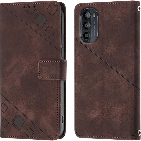 Custodia Per Motorola Moto G52 In Rilievo Custodia A Portafoglio In Pelle Flip Con Funzione Stand Brown-image
