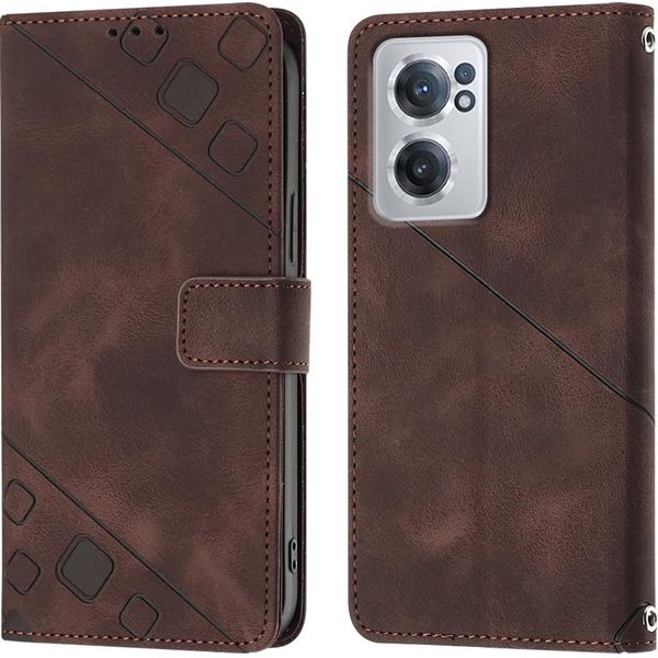 Custodia Per Oneplus Nord Ce 2 5G In Rilievo Custodia A Portafoglio In Pelle Flip Con Funzione Stand Brown-image