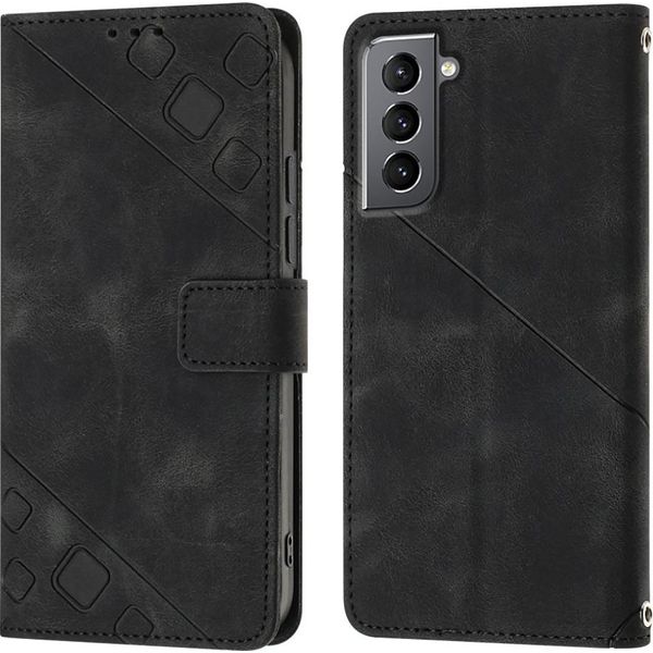 Custodia Per Samsung Galaxy S21 5G In Rilievo Custodia A Portafoglio In Pelle Flip Con Funzione Stand Nero-image
