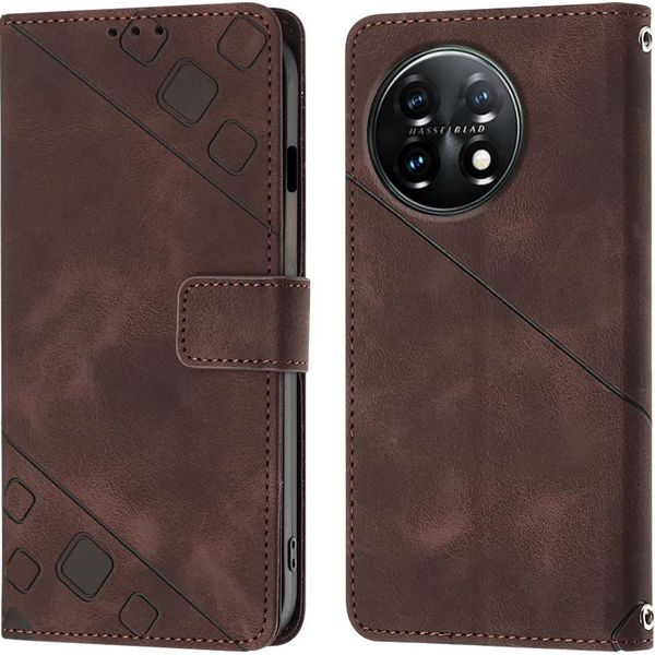 Custodia Per Oneplus 11 Custodia A Portafoglio In Pelle In Rilievo Con Funzione Di Supporto Marrone-image