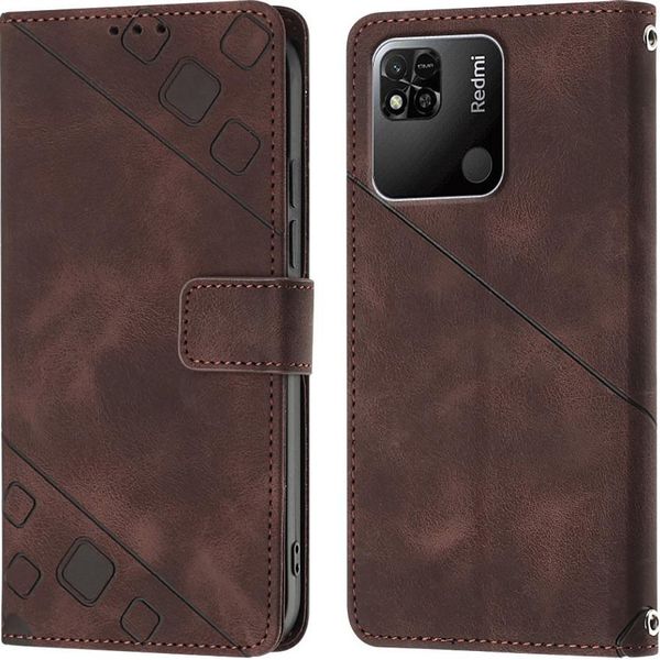 Custodia Per Xiaomi Redmi 10A In Rilievo Custodia A Portafoglio In Pelle Flip Con Funzione Stand Brown-image