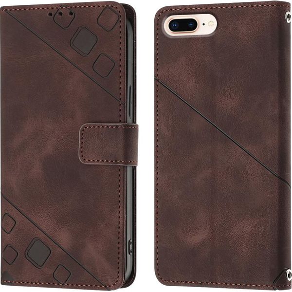 Custodia Per Iphone 8 Plus/7 Plus/6S Plus/6 Plus In Rilievo Custodia A Portafoglio In Pelle Flip Con Supporto Marrone-image