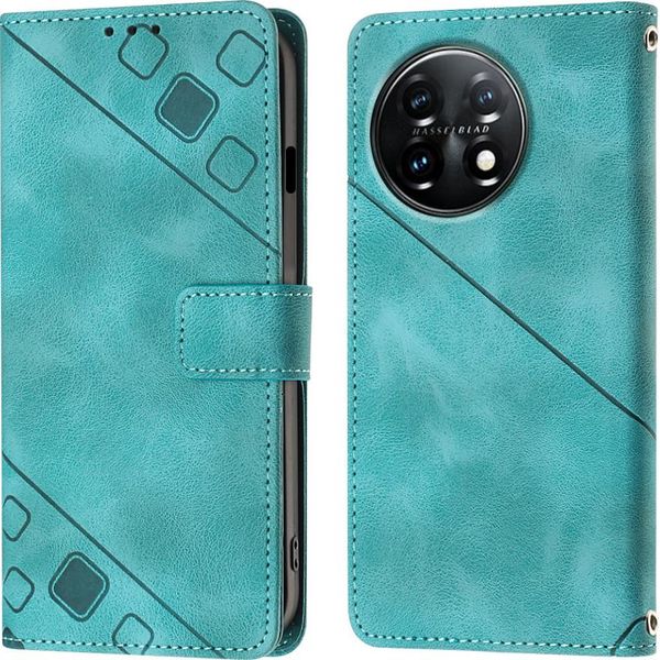 Custodia Per Oneplus 11 In Rilievo Custodia A Portafoglio In Pelle Flip Con Funzione Stand Verde-image