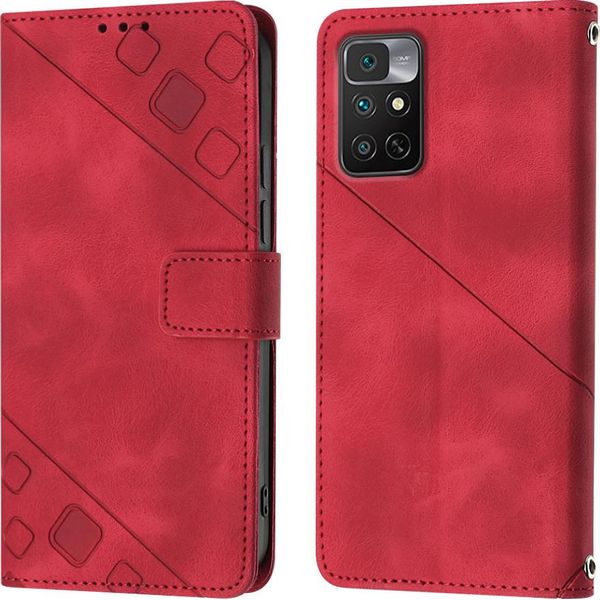 Custodia Per Xiaomi Redmi 10 In Rilievo Custodia A Portafoglio In Pelle Flip Con Funzione Stand Rosso-image
