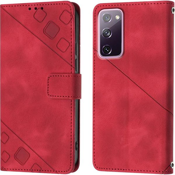 Custodia Per Samsung Galaxy S20 Fe In Rilievo Custodia A Portafoglio In Pelle Flip Con Funzione Stand Rosso-image