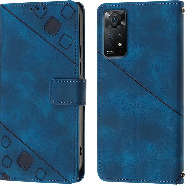 Custodia Per Xiaomi Redmi Note 11 Pro 5G/4G In Rilievo Custodia Portafoglio In Pelle Flip Con Funzione Stand Blu-image