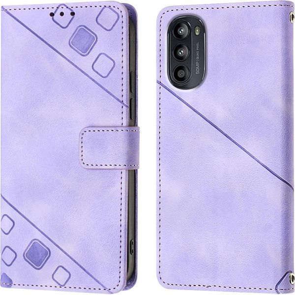 Custodia Per Motorola Moto G52 In Rilievo Custodia A Portafoglio In Pelle Flip Con Funzione Stand Viola-image
