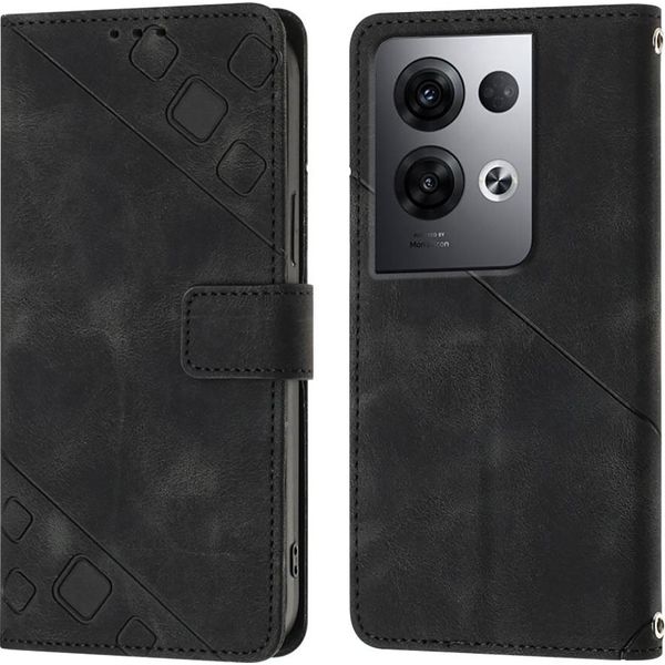 Custodia Per Oppo Reno8 Pro 5G In Rilievo Custodia A Portafoglio In Pelle Flip Con Funzione Stand Nero-image