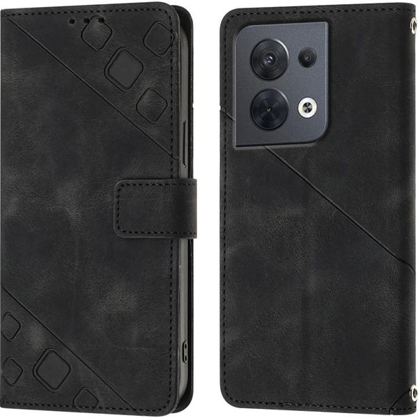 Custodia Per Oppo Reno8 5G In Rilievo Custodia A Portafoglio In Pelle Flip Con Funzione Stand Nero-image