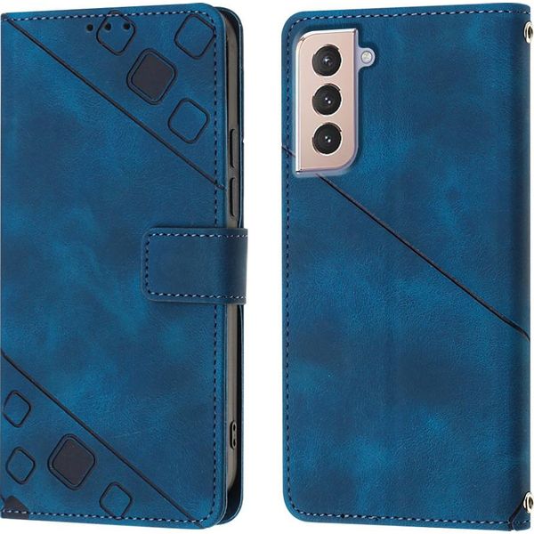 Custodia Per Samsung Galaxy S21 Plus 5G In Rilievo Custodia A Portafoglio In Pelle Flip Con Funzione Stand Blu-image