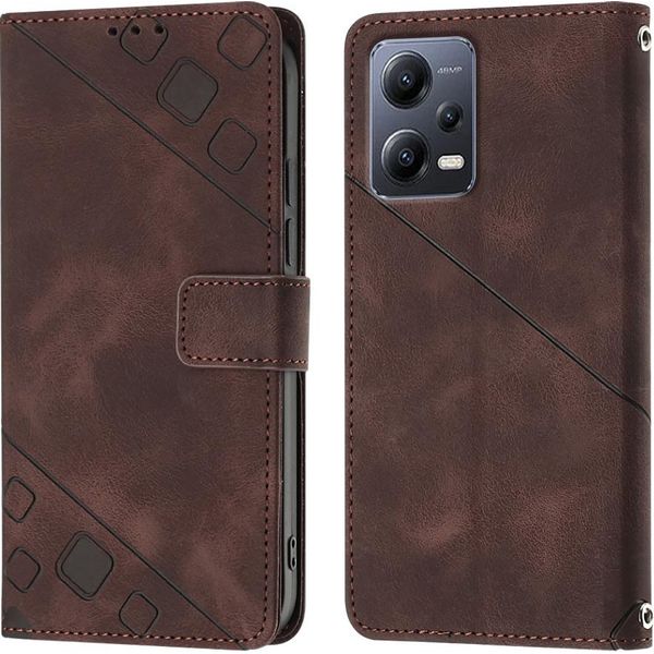 Custodia Per Xiaomi Redmi Note 12 In Rilievo Custodia A Portafoglio In Pelle Flip Con Funzione Stand Brown-image