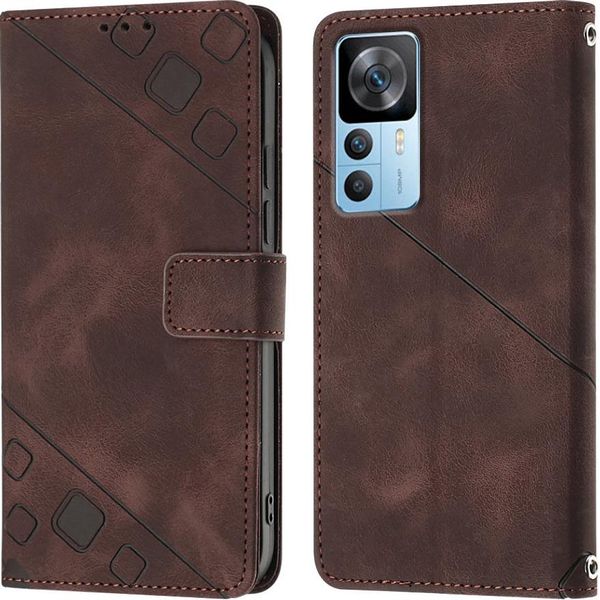 Custodia Per Xiaomi 12T / 12T Pro / Redmi K50 Ultra Embossed Flip Leather Wallet Case Con Funzione Stand Brown-image