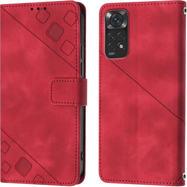 Custodia Per Xiaomi Redmi Note 11S / Note 11 4G In Rilievo Custodia A Portafoglio In Pelle Flip Con Funzione Stand Rosso-image