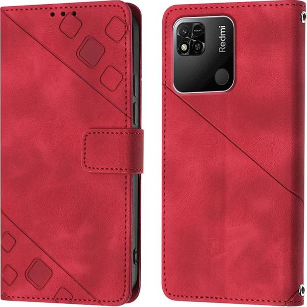 Custodia Per Xiaomi Redmi 10A In Rilievo Custodia A Portafoglio In Pelle Flip Con Funzione Stand Rosso-image