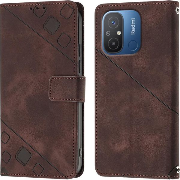 Custodia Per Xiaomi Redmi 12C In Rilievo Custodia A Portafoglio In Pelle Flip Con Funzione Stand Brown-image
