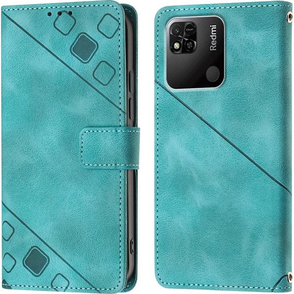 Custodia Per Xiaomi Redmi 10A In Rilievo Custodia Portafoglio In Pelle Flip Con Funzione Stand Verde-image