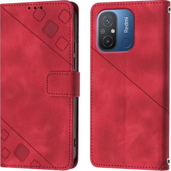 Custodia Per Xiaomi Redmi 12C Embossed Flip Leather Wallet Case Con Stand Red-image