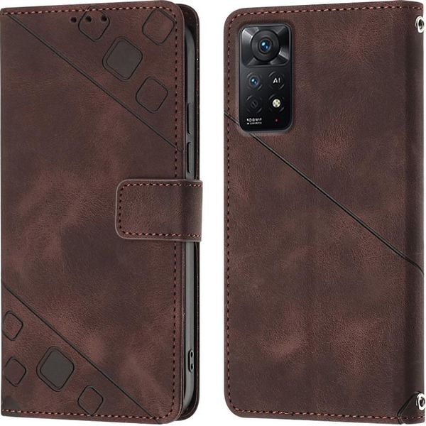 Custodia Per Xiaomi Redmi Note 11 Pro 5G/4G In Rilievo Custodia A Portafoglio In Pelle Flip Con Funzione Stand Brown-image